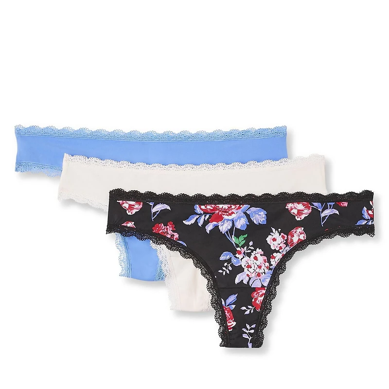 Lot de 3 tangas bordés dentelle George pour femmes Tailles P a TG