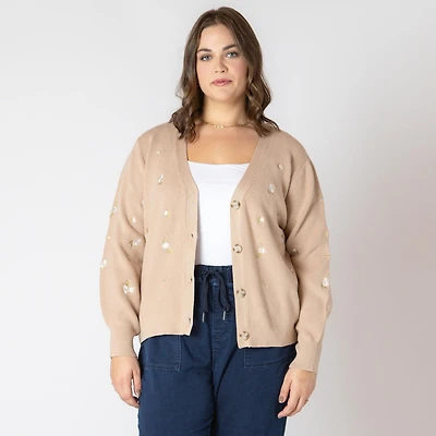 Devoted Women's Plus Size long sleeve knit cardigan with button-up front