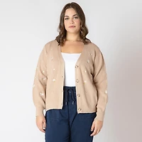 Devoted Taille Plus Femme cardigan en tricot à manches longues, boutonné sur le devant