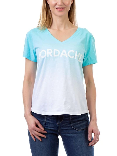 Jordache Women's Curved V-Neck Ombre Tee