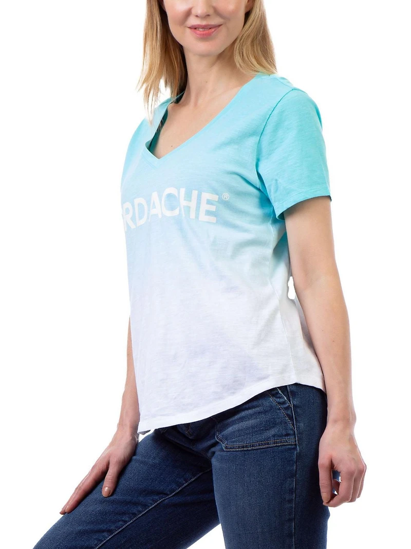 Jordache Women's Curved V-Neck Ombre Tee
