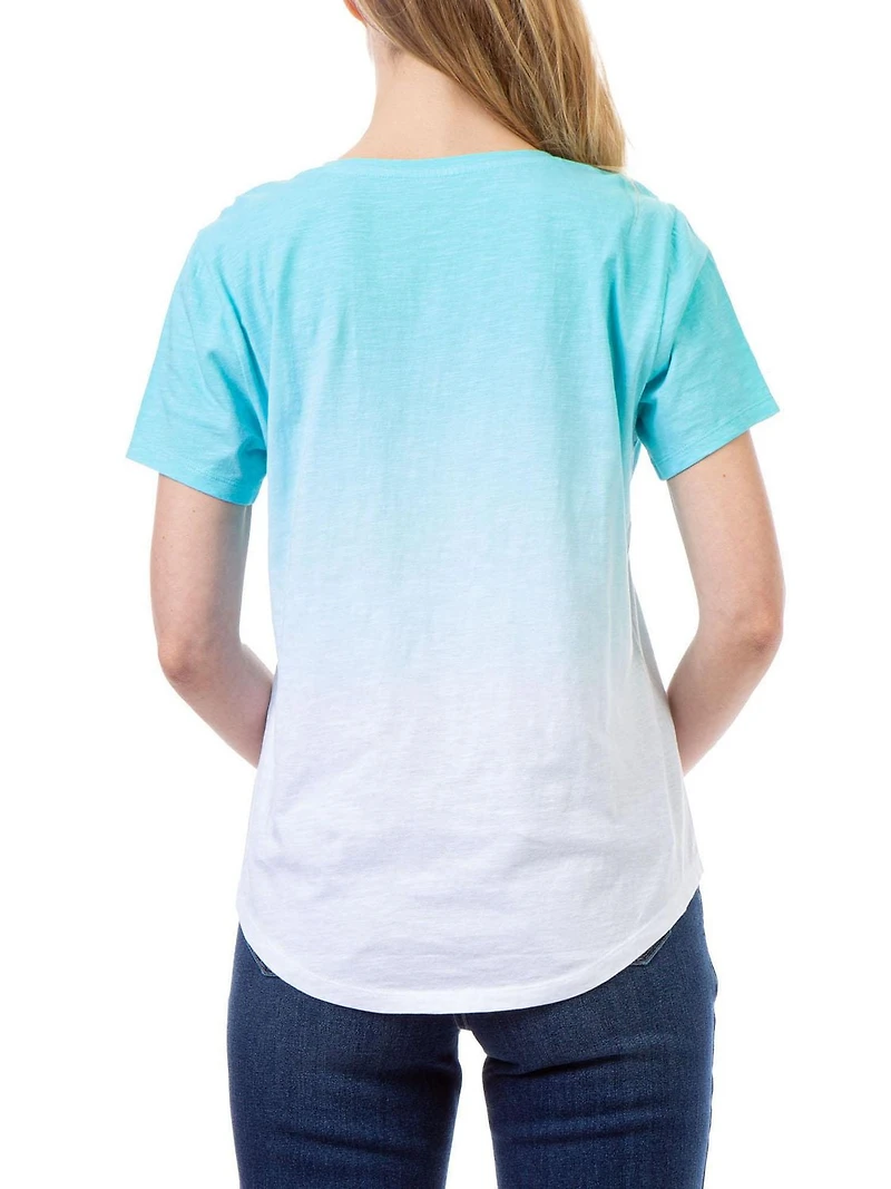 Jordache Women's Curved V-Neck Ombre Tee