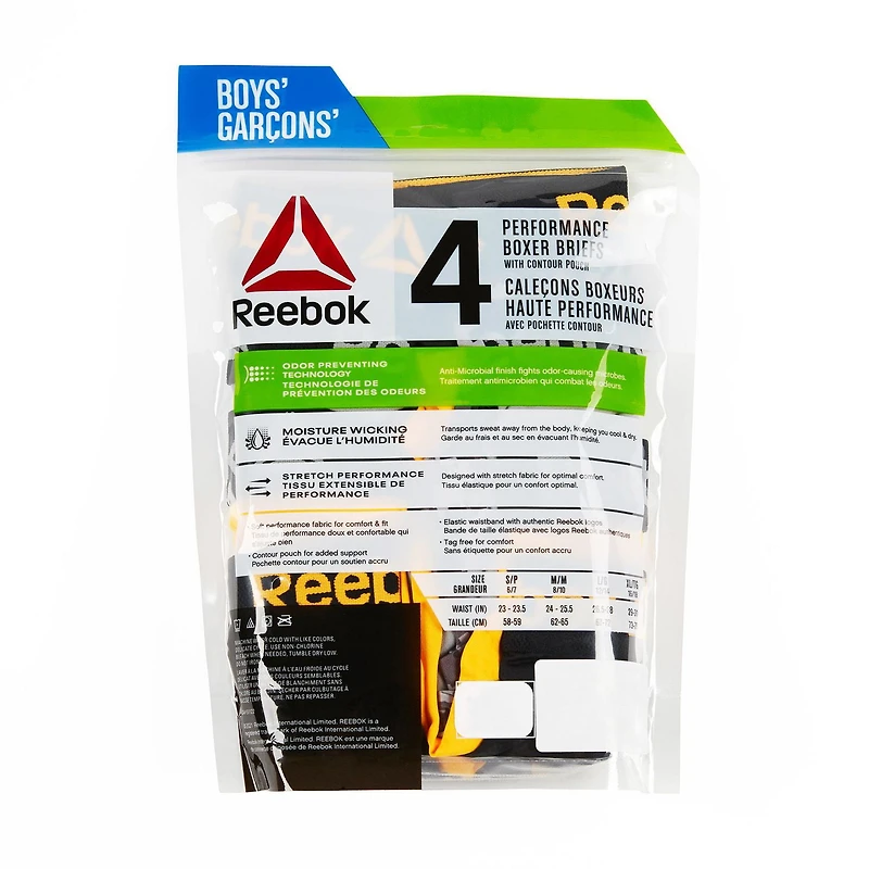 Paq. de 4 caleçons boxeurs haute performance Reebok avec traitement antimicrobien pour garçons