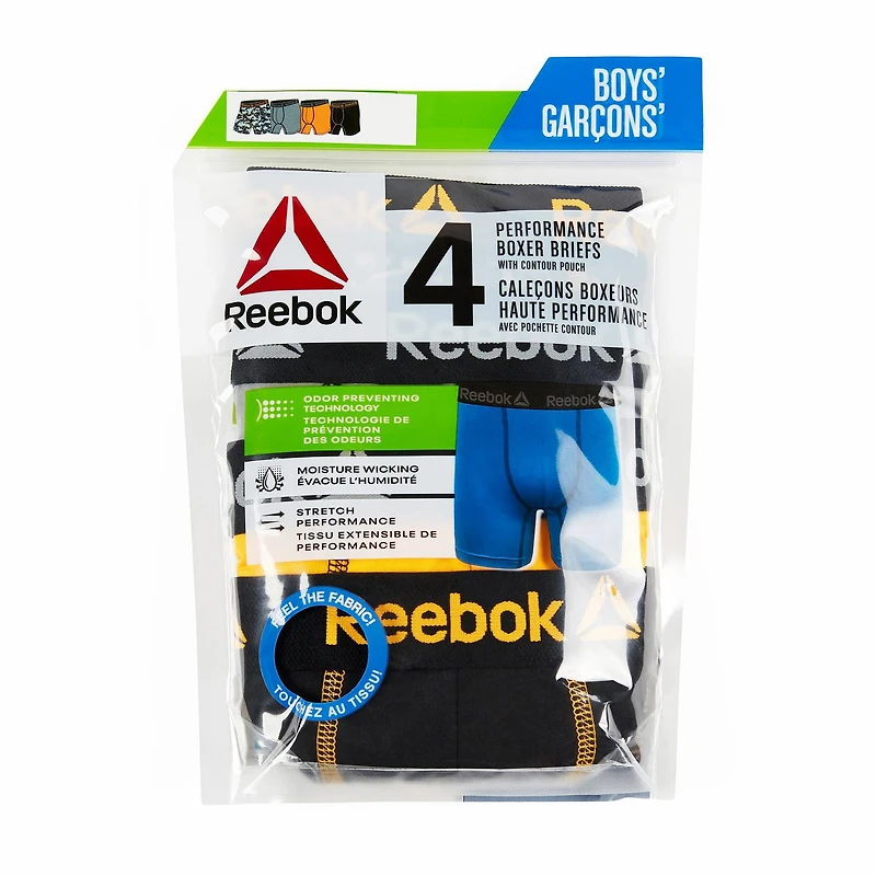 Reebok Boys' 4 Pack Performance Boxer Brief Anti-Microbial