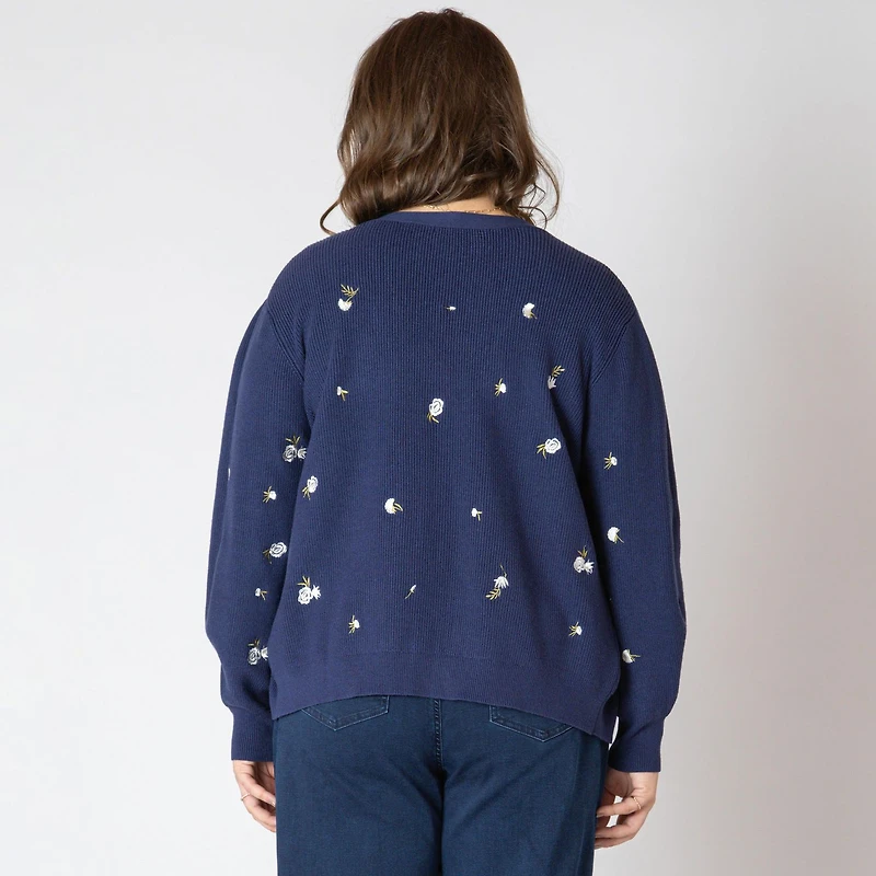 Devoted Women's Plus Size long sleeve knit cardigan with button-up front