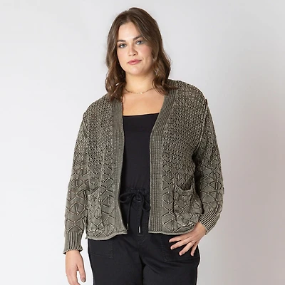 Devoted Taille Plus Femme cardigan à manches longues en tricot