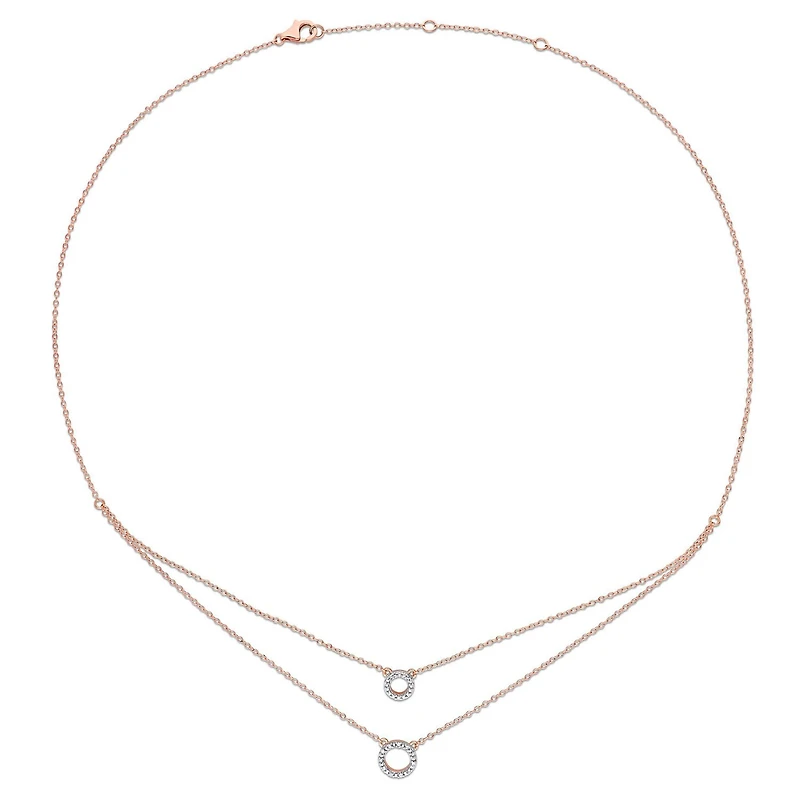 Miabella Diamond Accent Rose Rhodium-Plated Sterling Silver Double Layer Circular Necklace