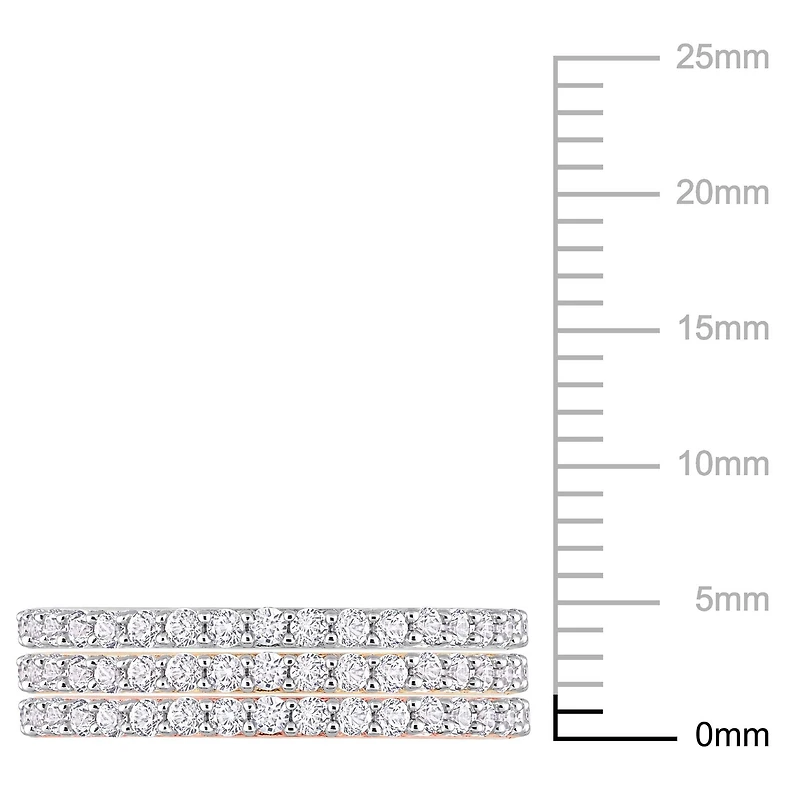 Ensemble de 3 bijoux, bague d’anniversaire de Miabella avec 1/10 Carat PBT de Saphir synthétique Blanc en Or à trois tons 10K