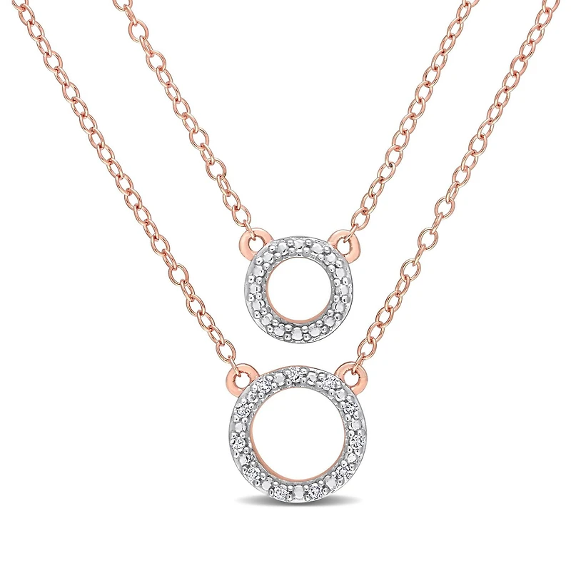 Miabella Diamond Accent Rose Rhodium-Plated Sterling Silver Double Layer Circular Necklace