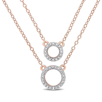 Miabella Diamond Accent Rose Rhodium-Plated Sterling Silver Double Layer Circular Necklace