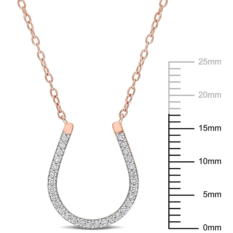 Miabella 1/6 Carat T.W. Diamond Rose Rhodium Plated Sterling Silver Horseshoe Necklace