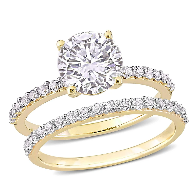 Ensemble de bague nuptial de Miabella avec 3-1/10 Carat PBT de Saphir synthétique Blanc en Or Jaune 10K