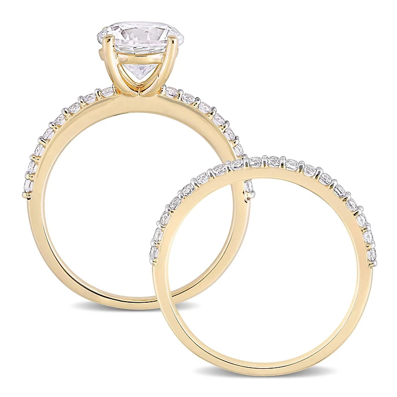 Ensemble de bague nuptial de Miabella avec 3-1/10 Carat PBT de Saphir synthétique Blanc en Or Jaune 10K