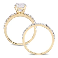 Ensemble de bague nuptial de Miabella avec 3-1/10 Carat PBT de Saphir synthétique Blanc en Or Jaune 10K
