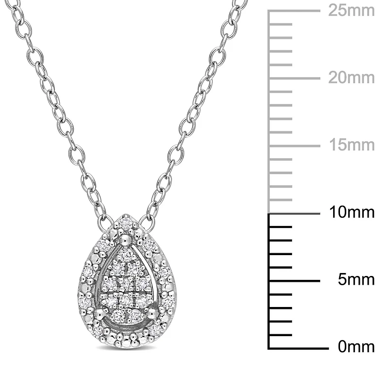 Pendentif Goutte en Grappe à Auréole avec chaîne de Miabella avec 1/10 Carat Poids Total de Diamant en Argent Sterling