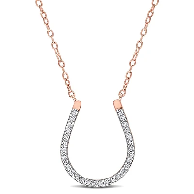 Miabella 1/6 Carat T.W. Diamond Rose Rhodium Plated Sterling Silver Horseshoe Necklace