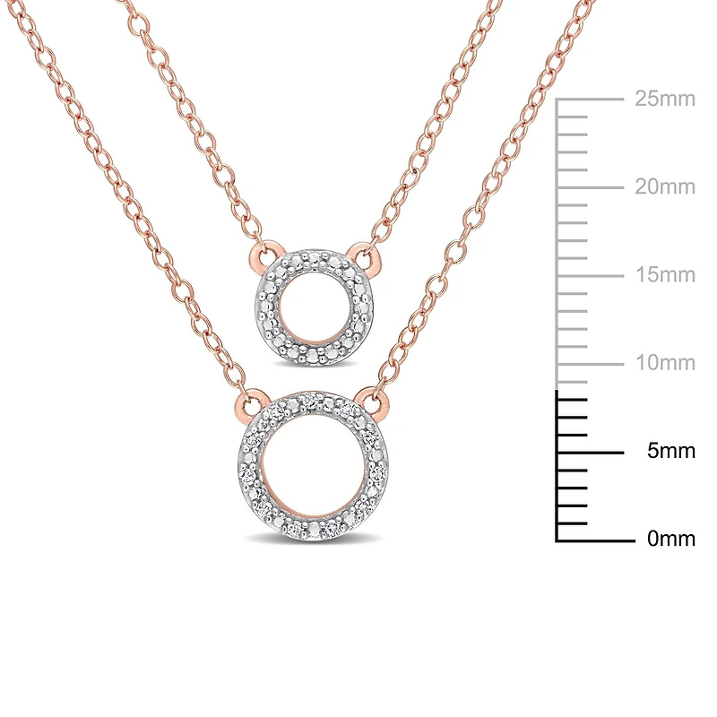 Miabella Diamond Accent Rose Rhodium-Plated Sterling Silver Double Layer Circular Necklace