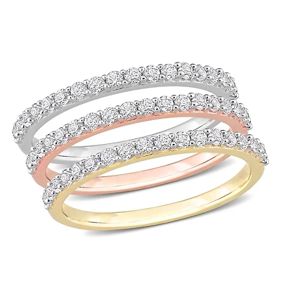 Ensemble de 3 bijoux, bague d’anniversaire de Miabella avec 1/10 Carat PBT de Saphir synthétique Blanc en Or à trois tons 10K