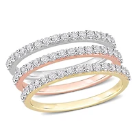 Ensemble de 3 bijoux, bague d’anniversaire de Miabella avec 1/10 Carat PBT de Saphir synthétique Blanc en Or à trois tons 10K