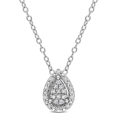 Pendentif Goutte en Grappe à Auréole avec chaîne de Miabella avec 1/10 Carat Poids Total de Diamant en Argent Sterling