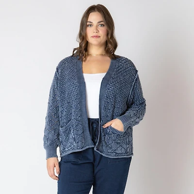Devoted Taille Plus Femme cardigan à manches longues en tricot