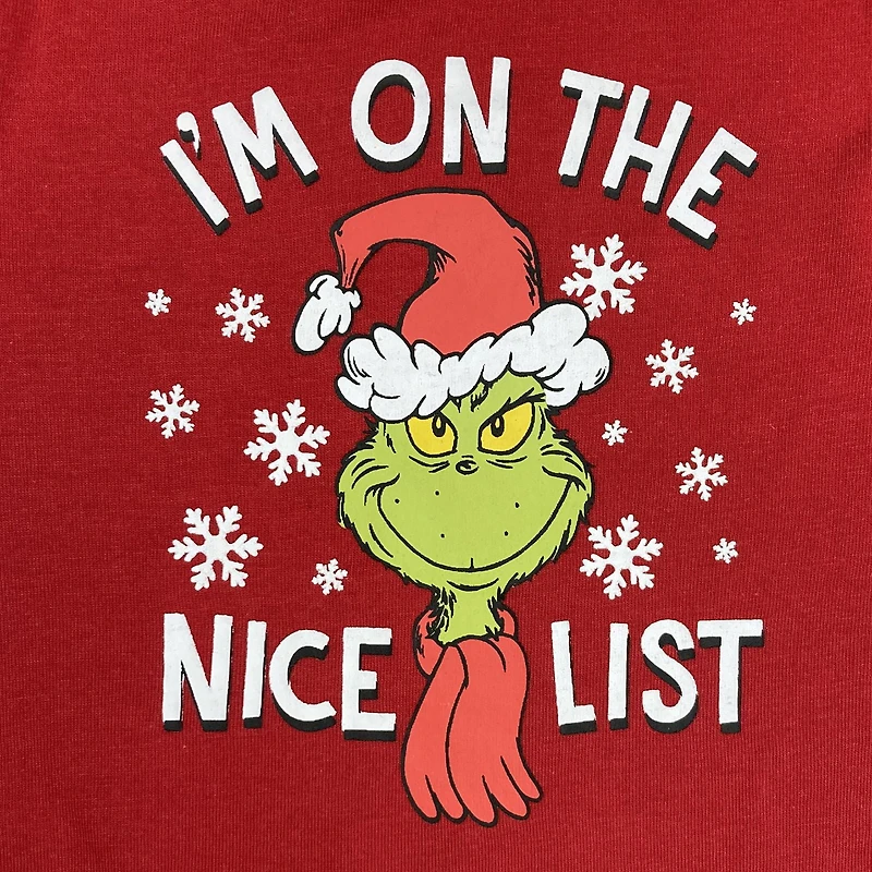 The Grinch Infant Long Sleeve Rib-knit crew neck Bodysuit, Rib-knit leg openings, with snaps along inseam for easy dressing and changing.