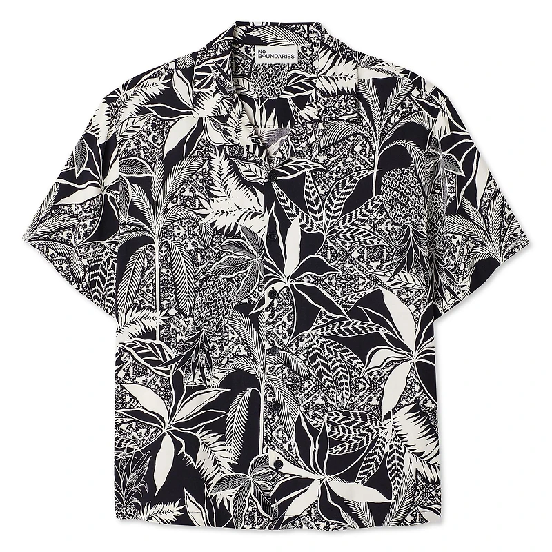 No Boundaries Men's Short Sleeve Button Front Printed Resort Shirt