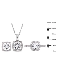 Miabella 3-Piece Set 3-1/3 Carat T.G.W. Created White Sapphire and 1/3 Carat T.W. Diamond 10K White Gold Square Halo Earrings, Necklace and Ring