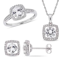 Miabella 3-Piece Set 3-1/3 Carat T.G.W. Created White Sapphire and 1/3 Carat T.W. Diamond 10K White Gold Square Halo Earrings, Necklace and Ring