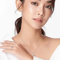 Miabella 3-Piece Set 3-1/3 Carat T.G.W. Created White Sapphire and 1/3 Carat T.W. Diamond 10K White Gold Square Halo Earrings, Necklace and Ring