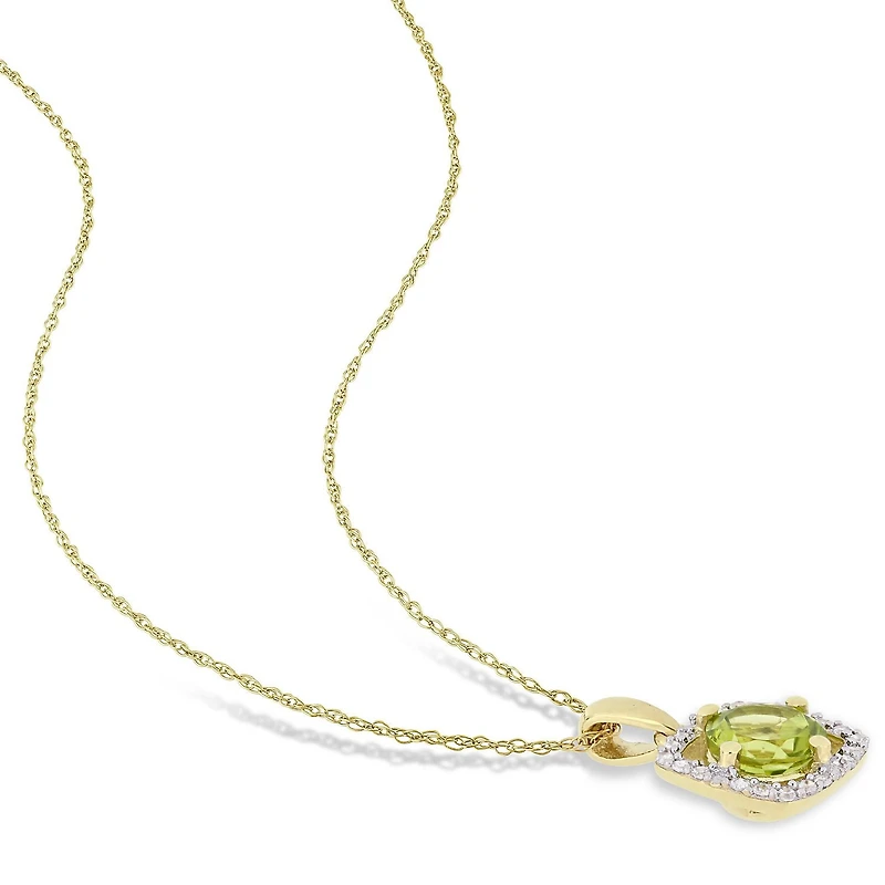 Ensemble 3PC Boucles d’oreilles, Collier et Bague carrés auréole de Miabella avec 2-7/8 Carat PBT de Péridot et 1/3 Carat Poids Total de Diamant en Or Jaune 10K