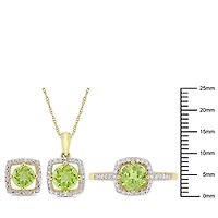 Ensemble 3PC Boucles d’oreilles, Collier et Bague carrés auréole de Miabella avec 2-7/8 Carat PBT de Péridot et 1/3 Carat Poids Total de Diamant en Or Jaune 10K