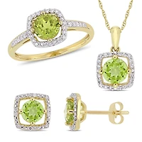 Ensemble 3PC Boucles d’oreilles, Collier et Bague carrés auréole de Miabella avec 2-7/8 Carat PBT de Péridot et 1/3 Carat Poids Total de Diamant en Or Jaune 10K