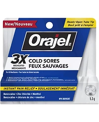 Gel Médicamenté Orajel Bouton de Froid 3x, Soulagement Instantané de la Douleur, 5,3g Le gel Feux sauvages 3X médicamenté Orajel soulage instantanément la douleur de tous les ulcères buccaux, 5.3g gel