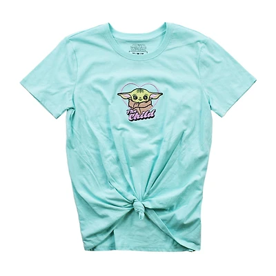 Ladies Star Wars The Mandalorian The Child Front Tie Short Sleeve Top