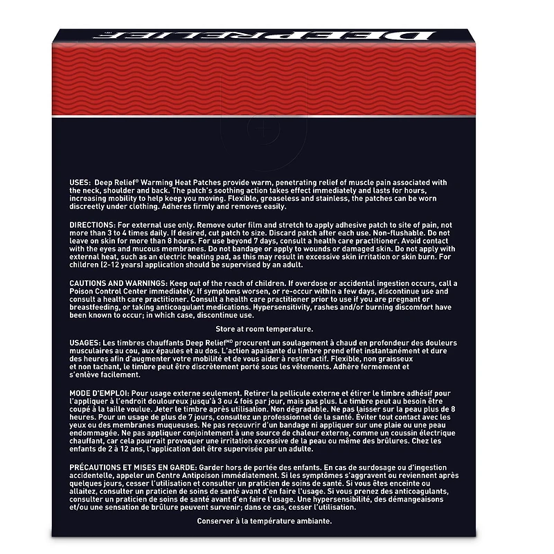 Deep Relief Patch chauffant extra puissant pour soulager la douleur, soulager et apaiser les muscles endoloris Patchs chauffants pour soulager la douleur, 6 unités