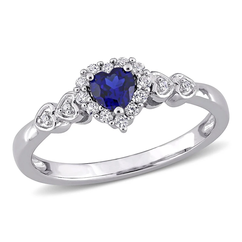 Bague de promesse en forme de coeur de Miabella avec 3/8 Carat PBT de saphir synthèse bleu, saphir synthèse blanc et accents de diamant en argent sterling