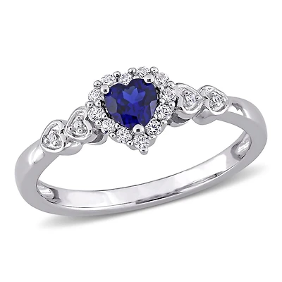 Bague de promesse en forme de coeur de Miabella avec 3/8 Carat PBT de saphir synthèse bleu, saphir synthèse blanc et accents de diamant en argent sterling