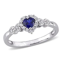 Bague de promesse en forme de coeur de Miabella avec 3/8 Carat PBT de saphir synthèse bleu, saphir synthèse blanc et accents de diamant en argent sterling