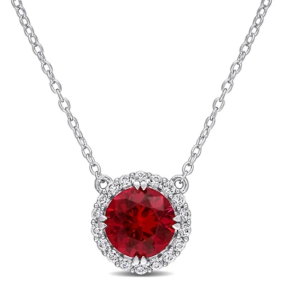 Miabella 2-3/4 Carat T.G.W. Created Ruby and Created White Sapphire Sterling Silver Halo Necklace