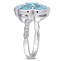 Miabella 3-1/3 Carat T.G.W. Blue Topaz and Diamond-Accent Sterling Silver Flower Ring