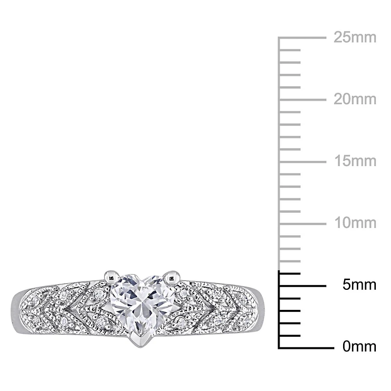Miabella 3/5 Carat T.G.W. Created White Sapphire and Diamond Accent Sterling Silver Heart Promise Ring