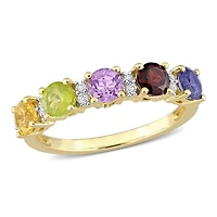 Bague d’anniversaire de Miabella avec 1-2/5 Carat PBT de pierres précieuses multicolores en argent sterling plaqué jaune