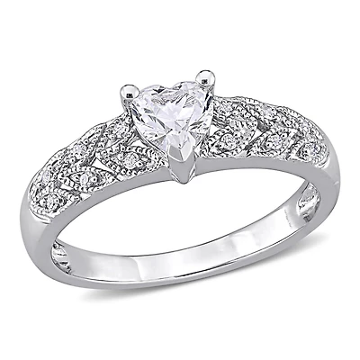 Miabella 3/5 Carat T.G.W. Created White Sapphire and Diamond Accent Sterling Silver Heart Promise Ring
