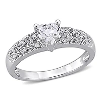 Miabella 3/5 Carat T.G.W. Created White Sapphire and Diamond Accent Sterling Silver Heart Promise Ring