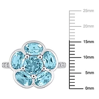 Miabella 3-1/3 Carat T.G.W. Blue Topaz and Diamond-Accent Sterling Silver Flower Ring