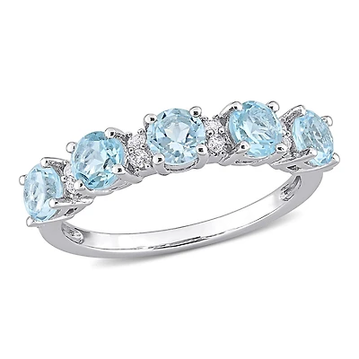 Bague d’anniversaire de Miabella avec 1-5/8 Carat PBT de topaze bleue et topaze blanche en argent sterling