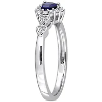 Bague de promesse en forme de coeur de Miabella avec 3/8 Carat PBT de saphir synthèse bleu, saphir synthèse blanc et accents de diamant en argent sterling