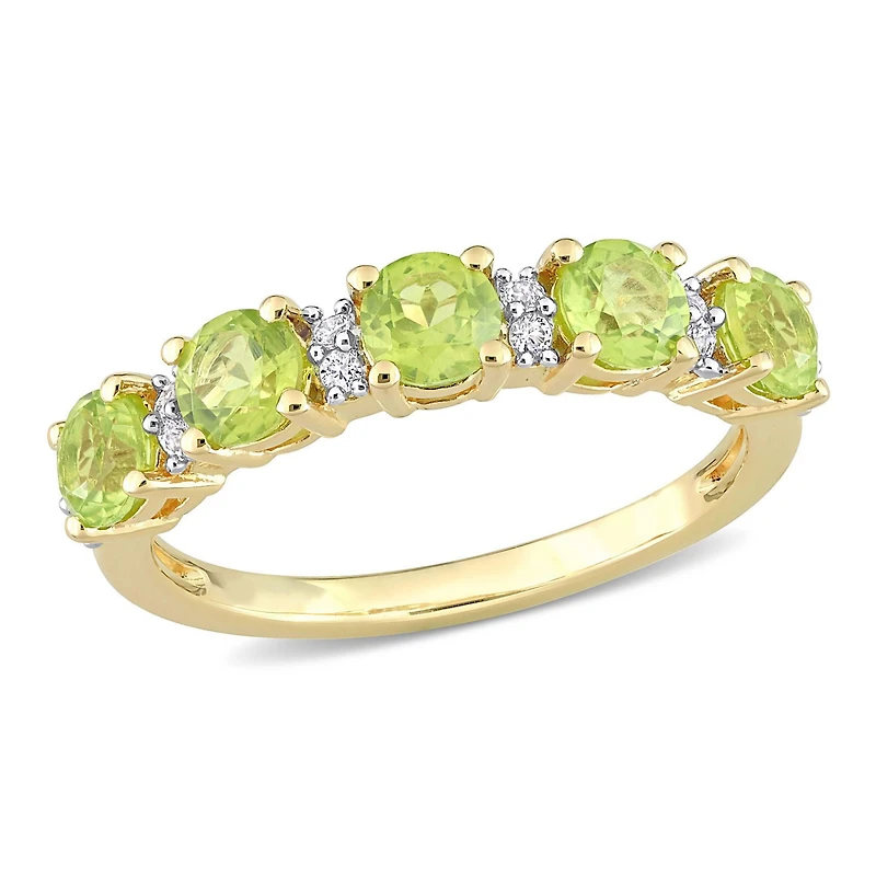 Bague d’anniversaire de Miabella avec 1-3/5 Carat PBT de peridot et saphir blanc en argent sterling plaqué jaune