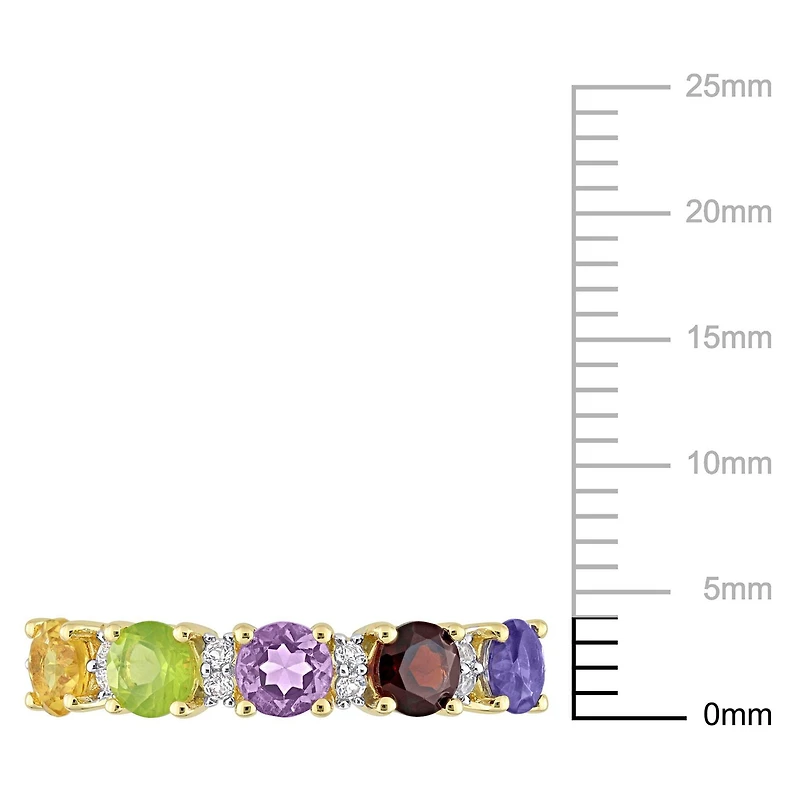 Bague d’anniversaire de Miabella avec 1-2/5 Carat PBT de pierres précieuses multicolores en argent sterling plaqué jaune